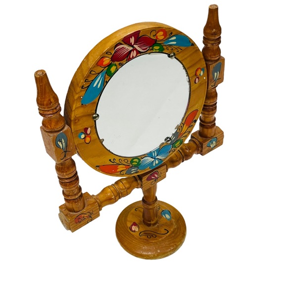 Vintage Bath Vintage 97s Wooden Handpainted Makeup Vanity Mirror